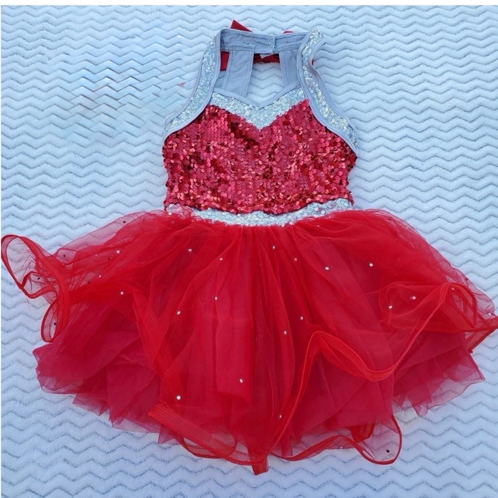 Weissman Sparkling Red and Silver Dance Costume size SC or XSC